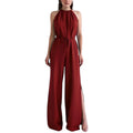 006 — Enterizo Norte Largo Con Escote Halter Rojo burdeos