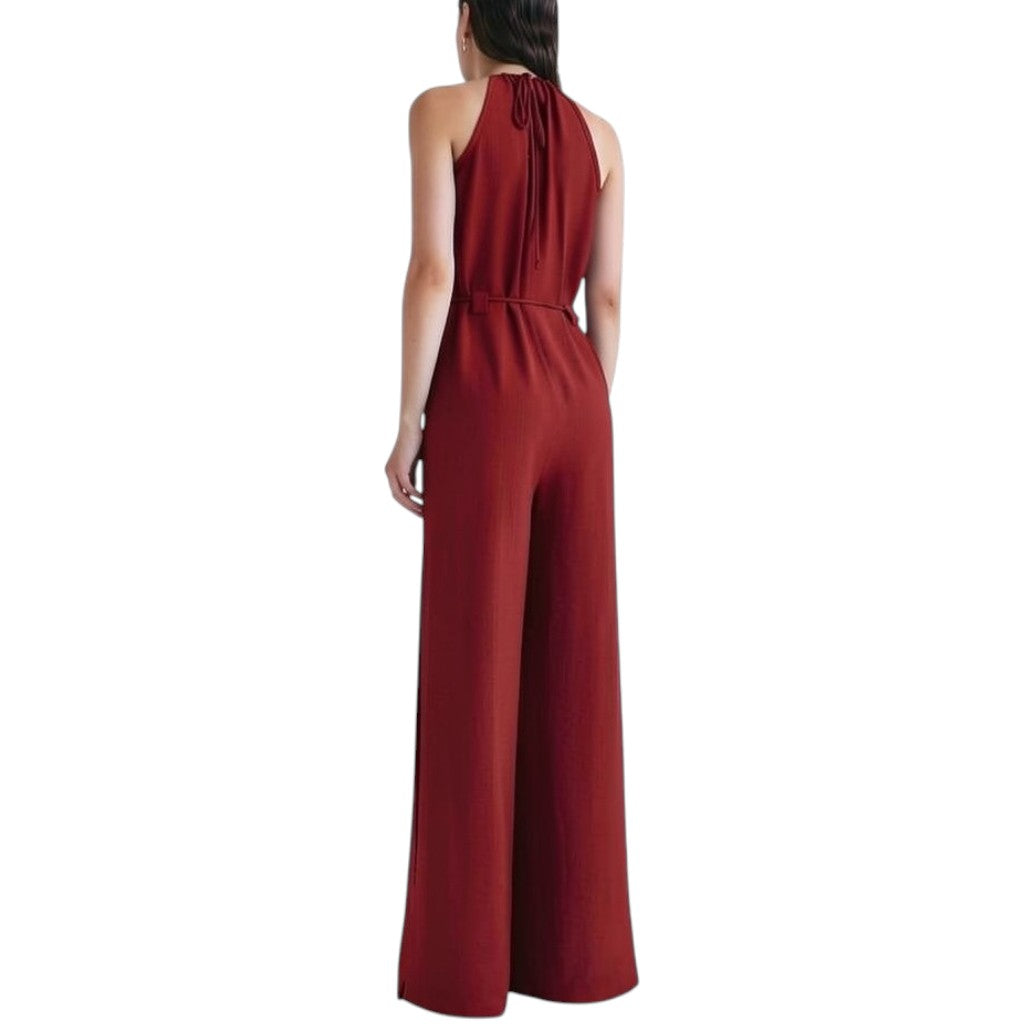 006 — Enterizo Norte Largo Con Escote Halter Rojo burdeos