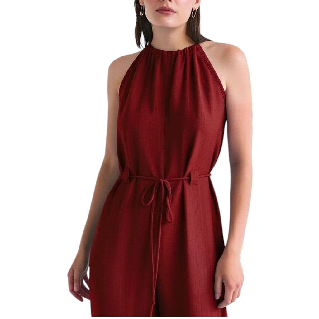 006 — Enterizo Norte Largo Con Escote Halter Rojo burdeos