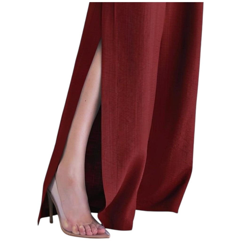 006 — Enterizo Norte Largo Con Escote Halter Rojo burdeos