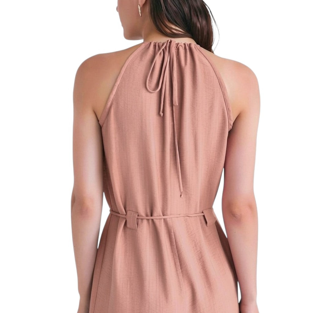 006 — Enterizo Norte Largo Con Escote Halter Rosa empolvado
