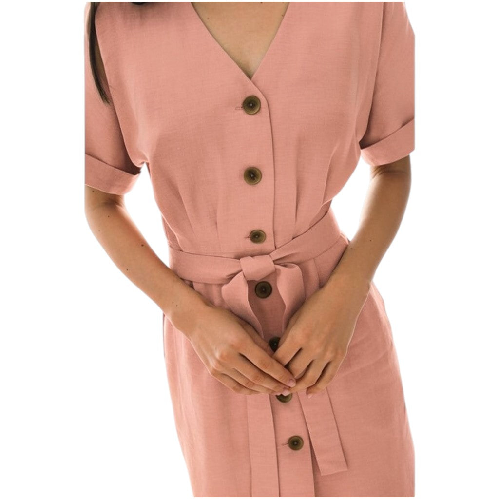 006 — Vestido Esencia Midi Con Cinturón Rosa empolvado