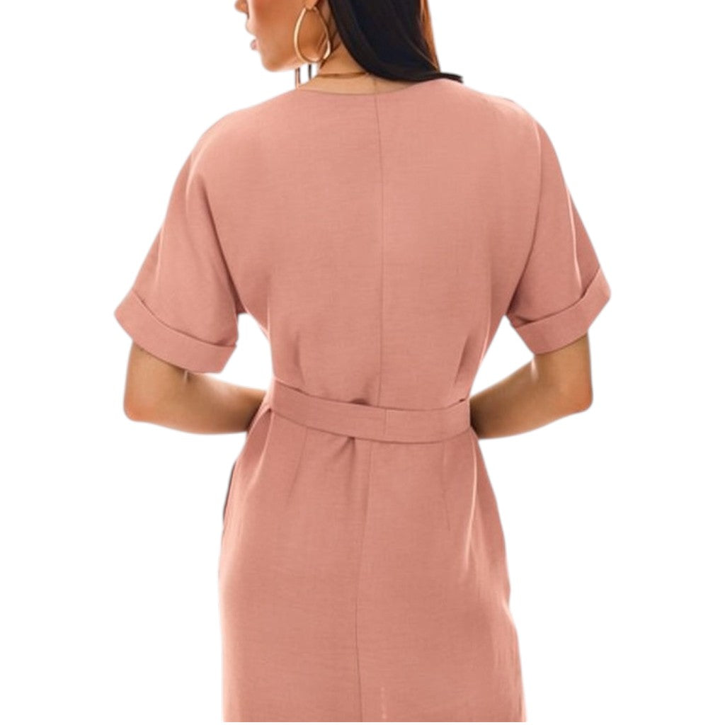 006 — Vestido Esencia Midi Con Cinturón Rosa empolvado