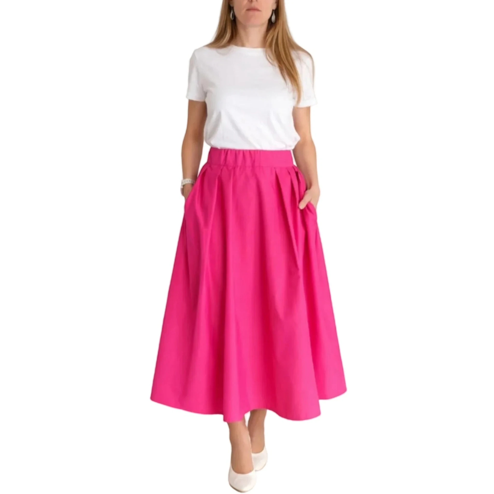 Falda Siberia Fucsia de REVES. Falda larga de color fucsia con cintura elástica y bolsillos laterales.