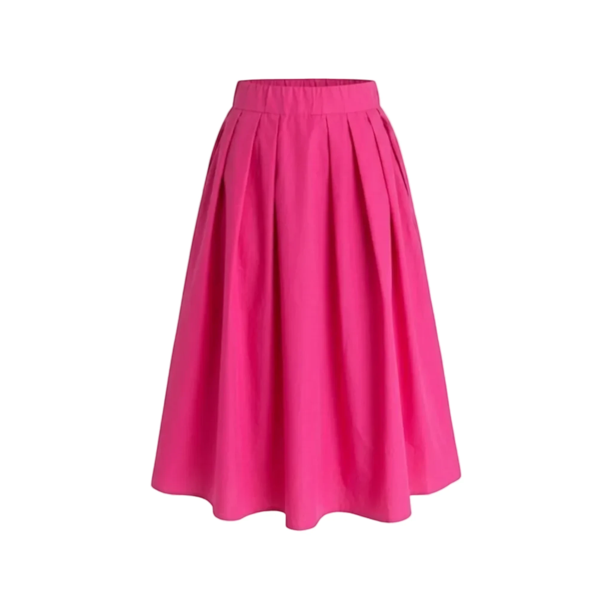 Falda Siberia Fucsia de REVES con cintura elástica y pliegues, estilo midi. Ideal para un look atrevido.