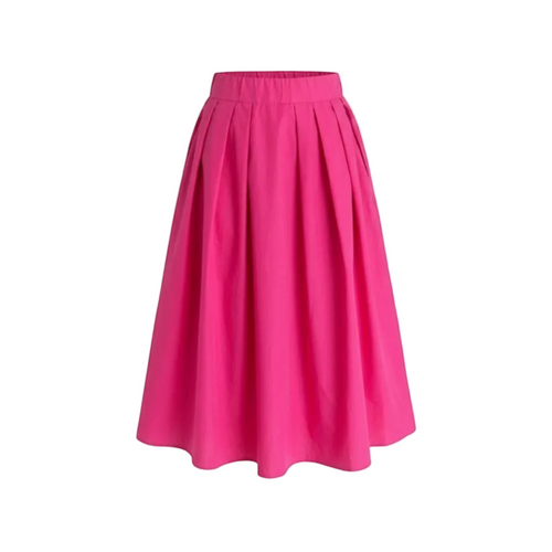 Falda Siberia Fucsia de REVES con cintura elástica y pliegues, estilo midi. Ideal para un look atrevido.