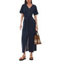 Vestido midi REVES azul marino de manga corta con botones frontales y cinturón ajustable para mujer
